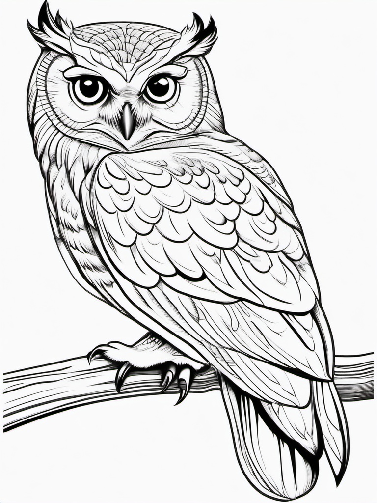 Owl Coloring Pages - Owl on a branch  simple coloring pages