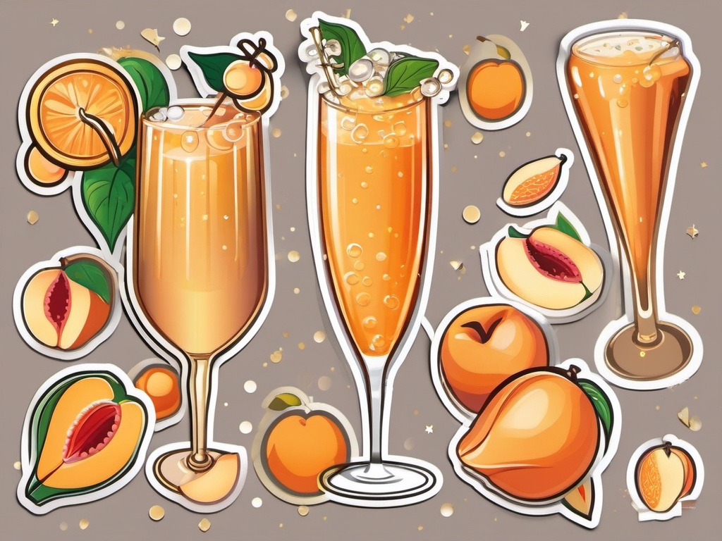 Bubbly Bellini Bonanza sticker- Prosecco and peach purée unite in a flute, offering a bubbly and peachy celebration., , color sticker vector art