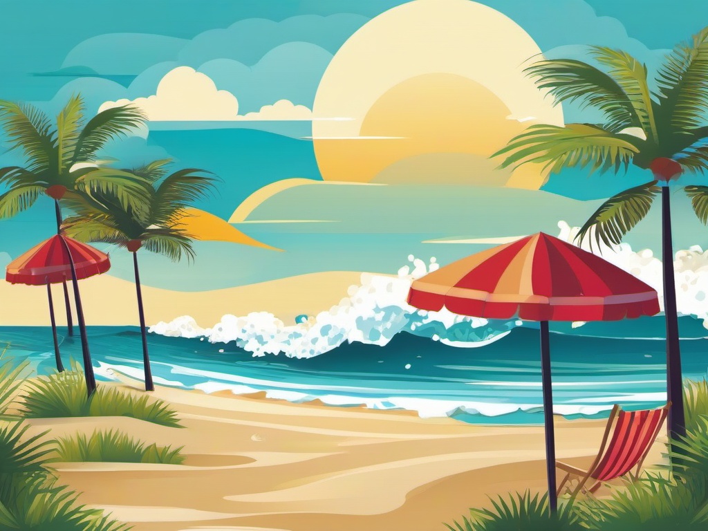 Beach clipart - beach scene with waves crashing  