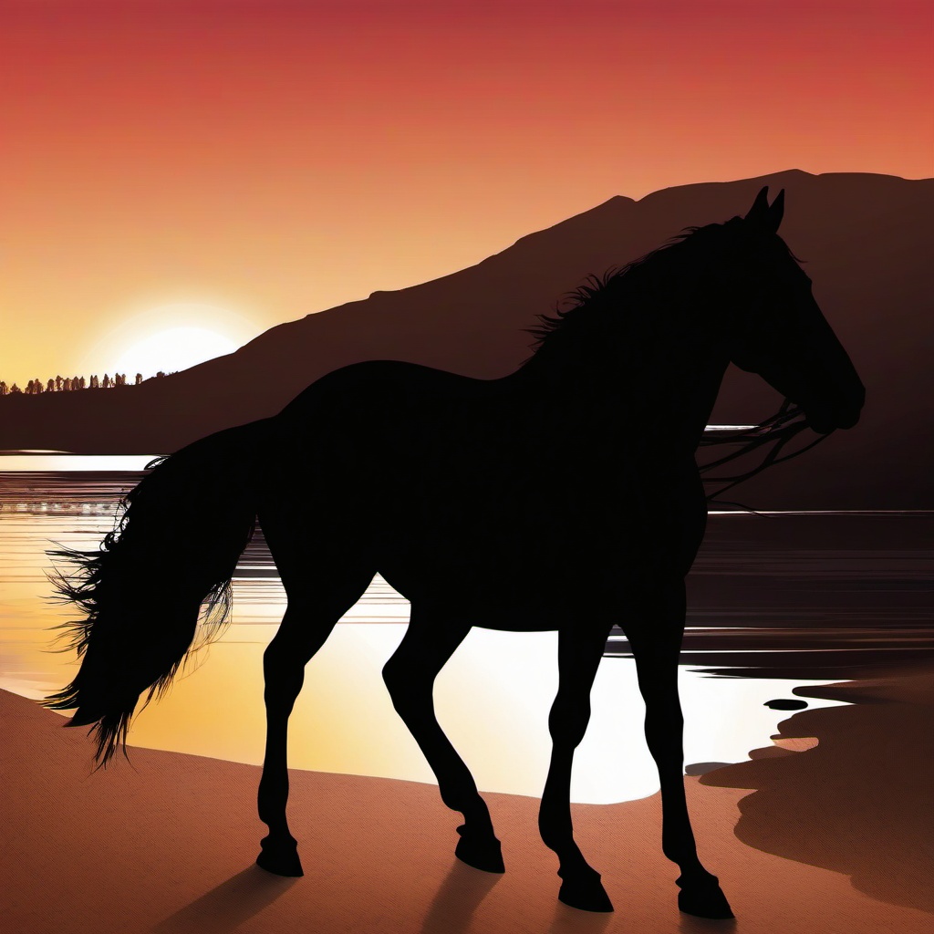 Horse clipart - horse silhouette against a sunset  