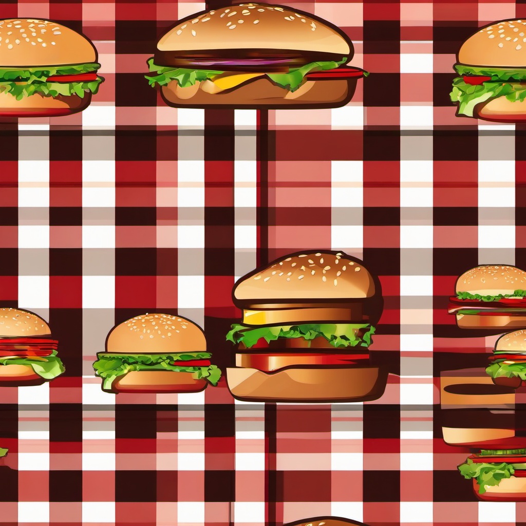 Hamburger clipart - hamburger with a checkered tablecloth  color,minimalist,vector clipart