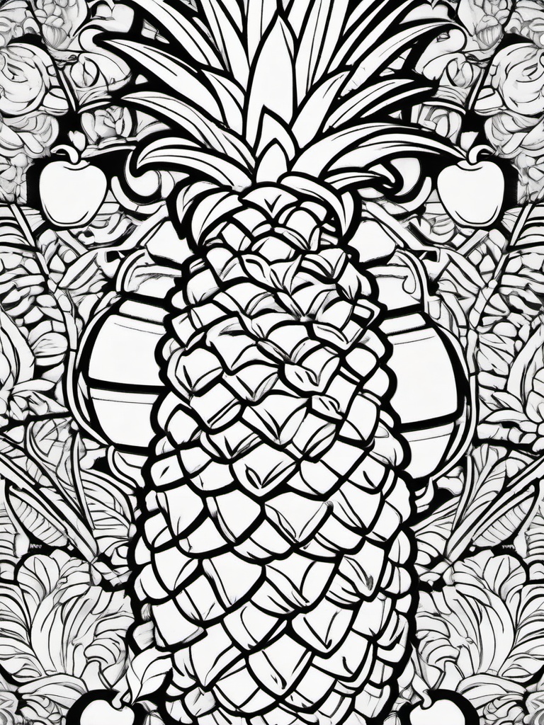 Fruit Coloring Pages - Pineapple with detailed texture  simple coloring pages