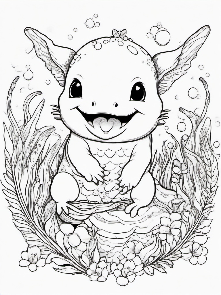 Axolotl Coloring Pages - Axolotl taking a selfie with friends  simple coloring pages