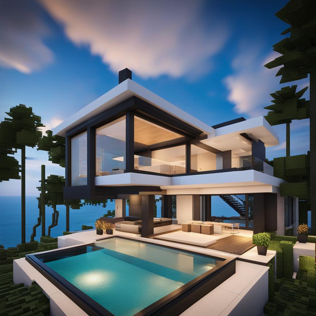 modern beachfront villa with a retractable roof - minecraft house design ideas 