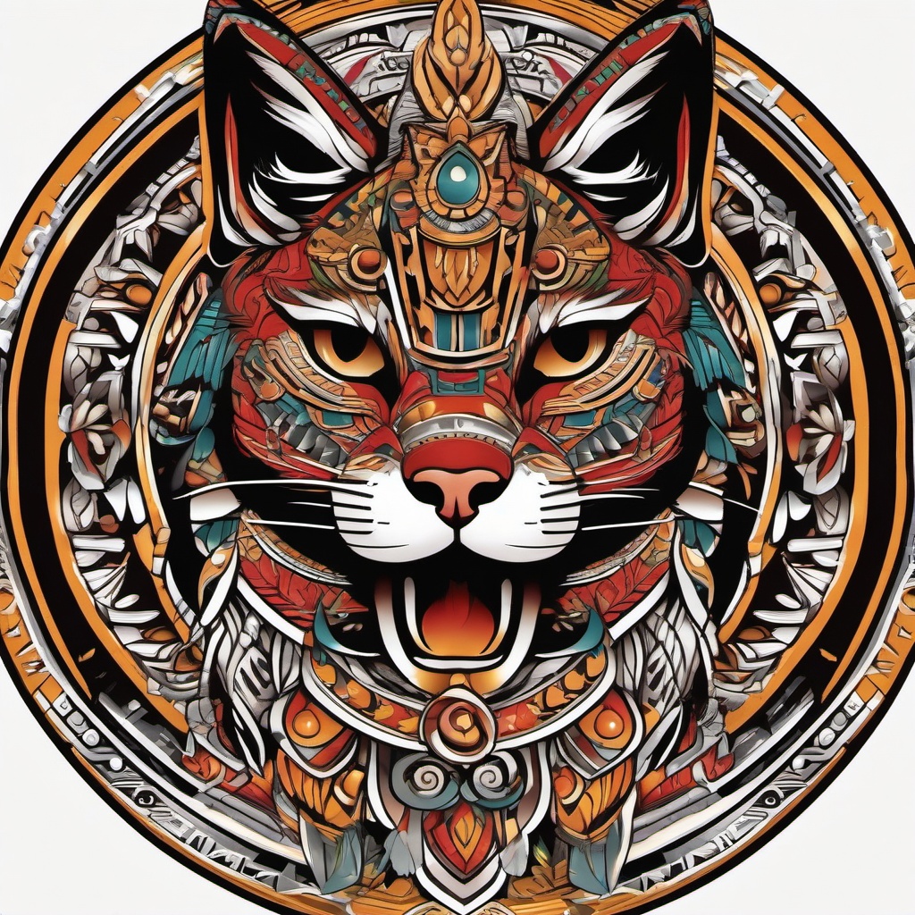 aztec cat tattoo  simple vector color tattoo