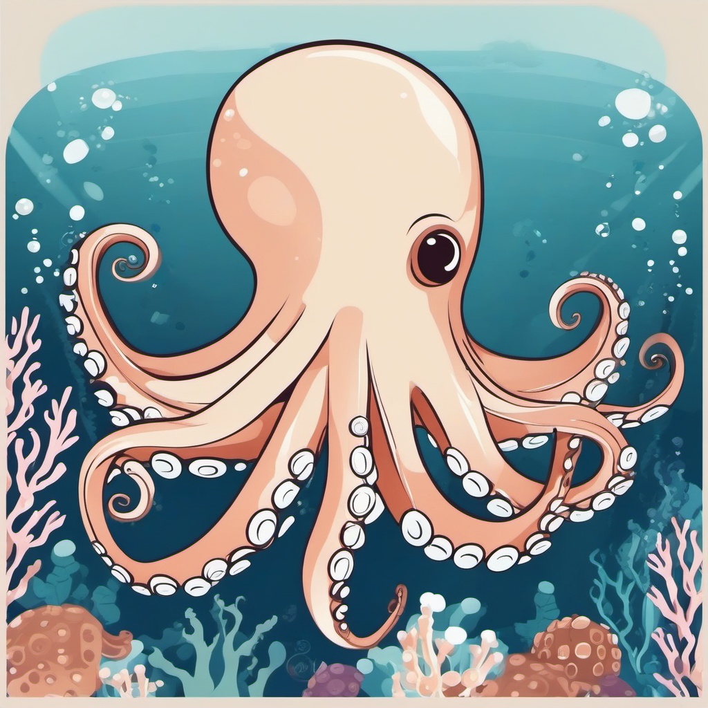 Octopus Clipart - Octopus navigating through the deep sea , minimal, 2d