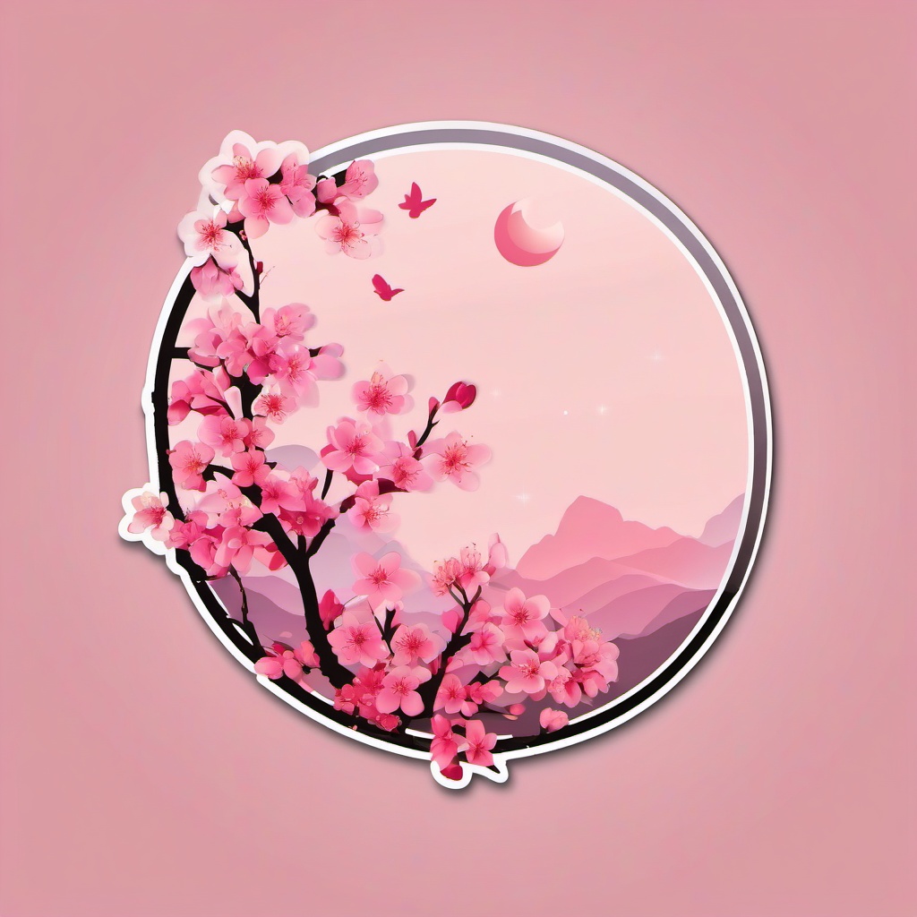 Cherry Blossom sticker- Pink Petal Serenity, , color sticker vector art