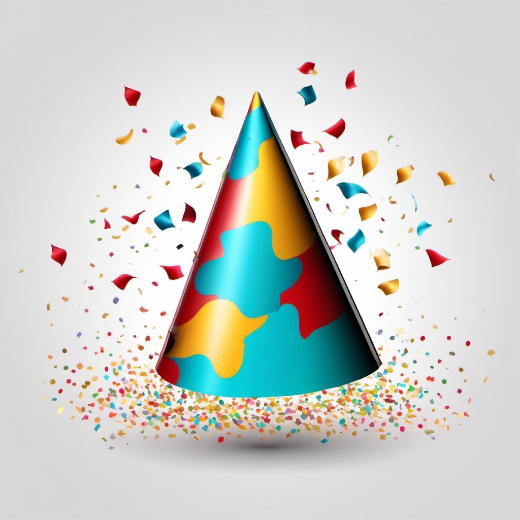 Party hat with confetti flying out clipart.  vector style illustration, white background