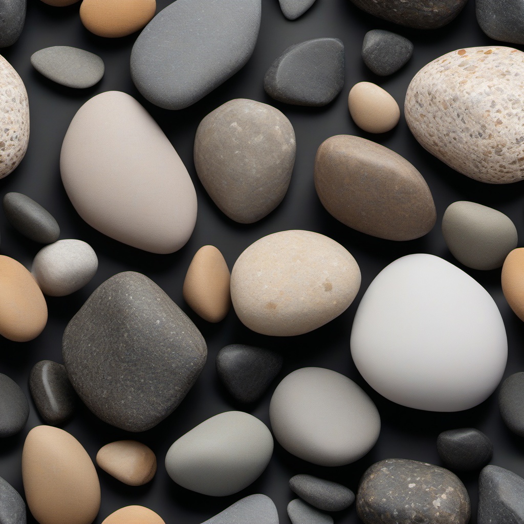 Rocks in a pebble-like appearance with muted, neutral colors top view, product photoshoot realistic background, hyper detail, high resolution