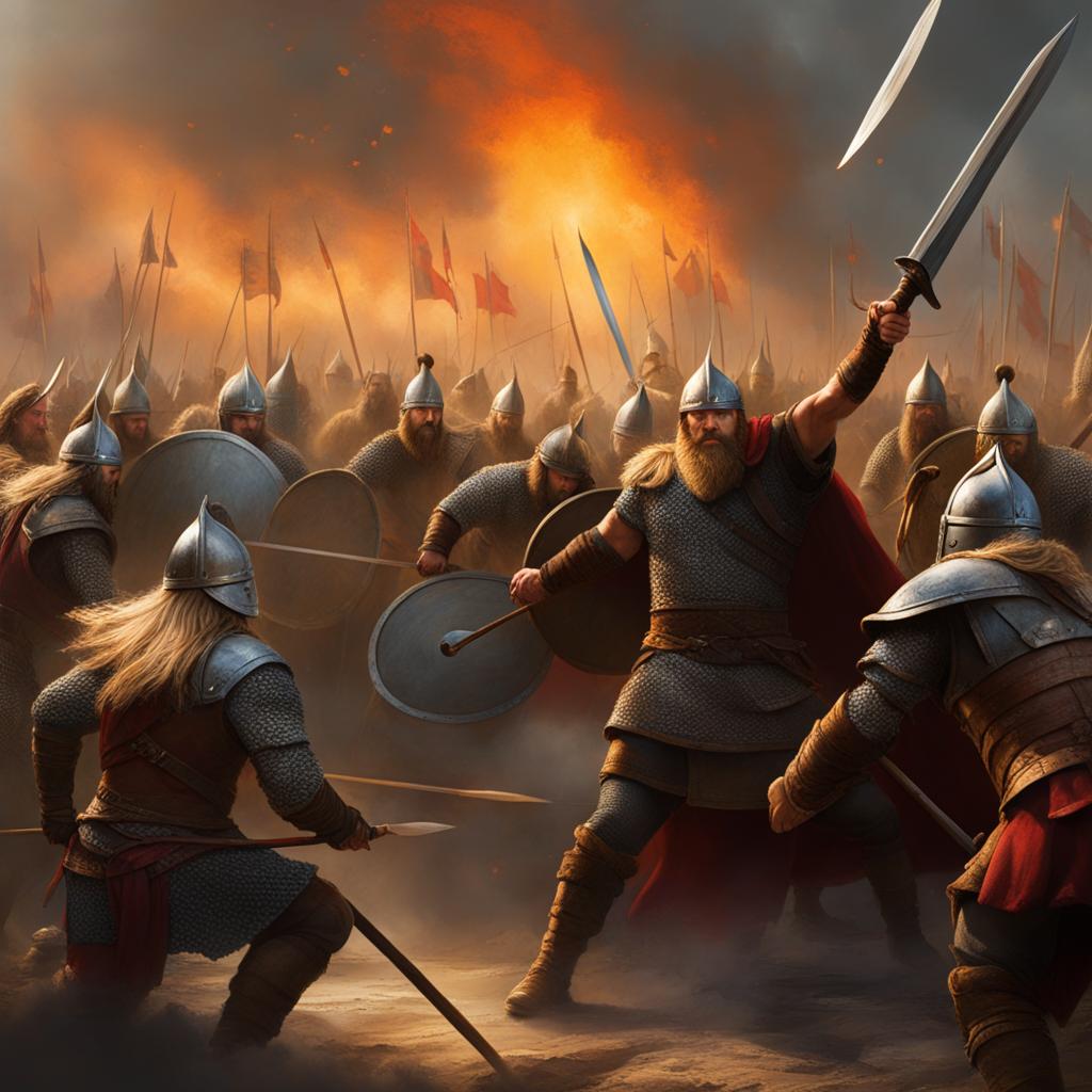 viking warriors - paint a fierce battle scene featuring viking warriors in the heat of combat. 