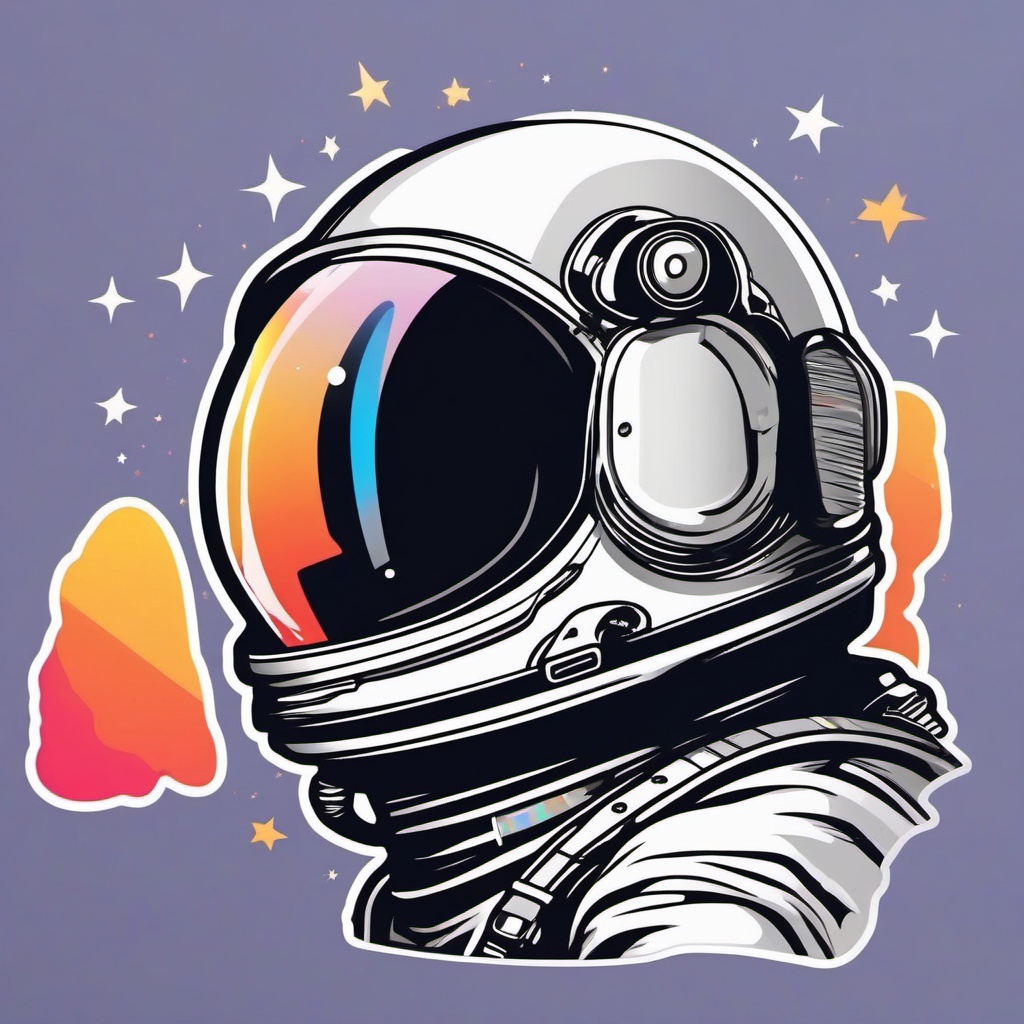 Astronaut's Reflection Sticker - Astronaut's reflection in a space helmet, ,vector color sticker art,minimal