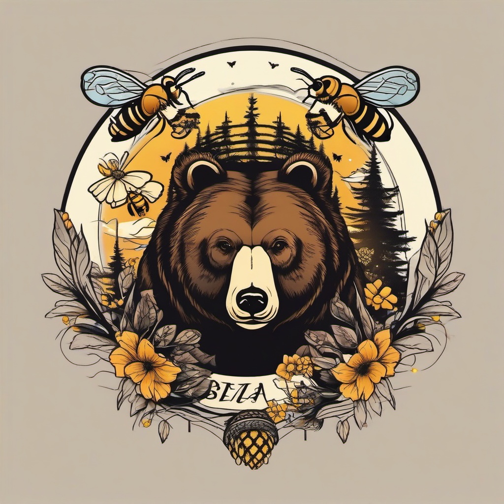 bear and bee tattoo  simple vector color tattoo