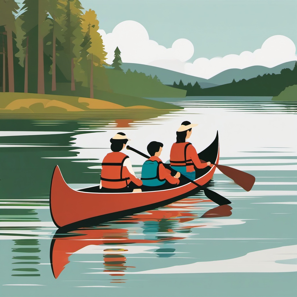 Family Canoe Trip clipart - A family embarking on a canoe trip together., ,vector color clipart,minimal