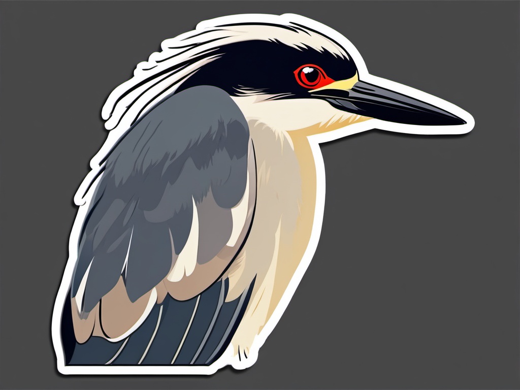 Black-Crowned Night Heron Sticker - A black-crowned night heron with red eyes, ,vector color sticker art,minimal