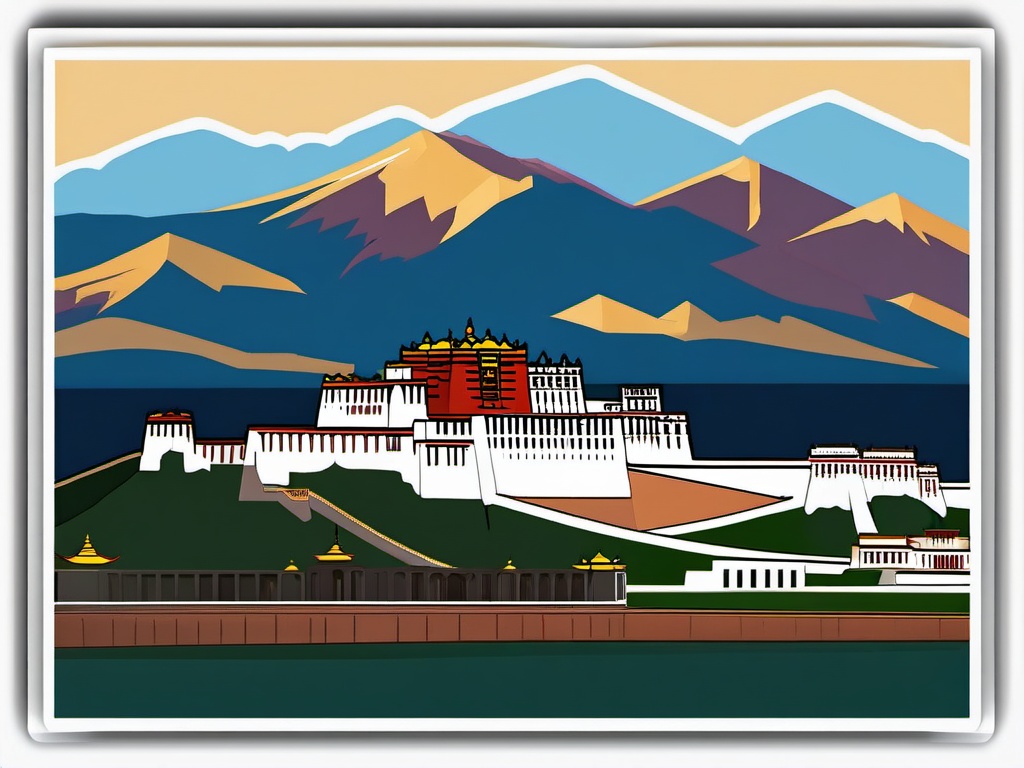 Lhasa Potala Palace sticker- Historic Tibetan palace overlooking the city of Lhasa, , sticker vector art, minimalist design