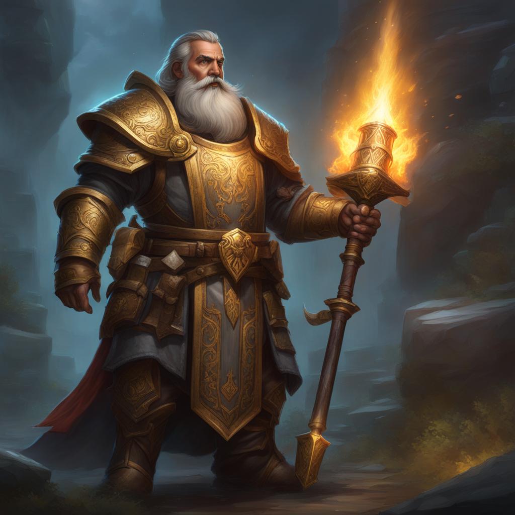 brannor ironclad, a dwarven cleric, is calling upon divine magic to smite undead with holy light. 