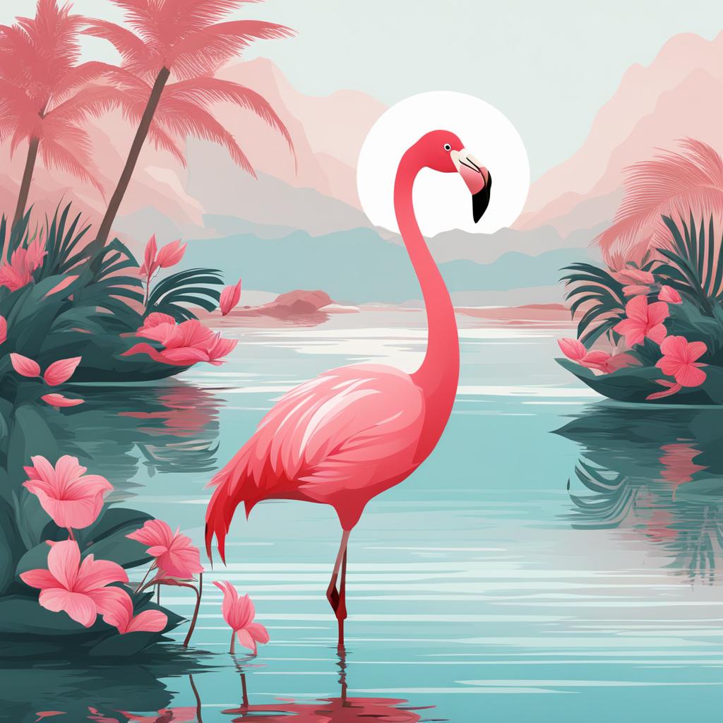 flamingo clipart: wading gracefully in a serene lagoon. 