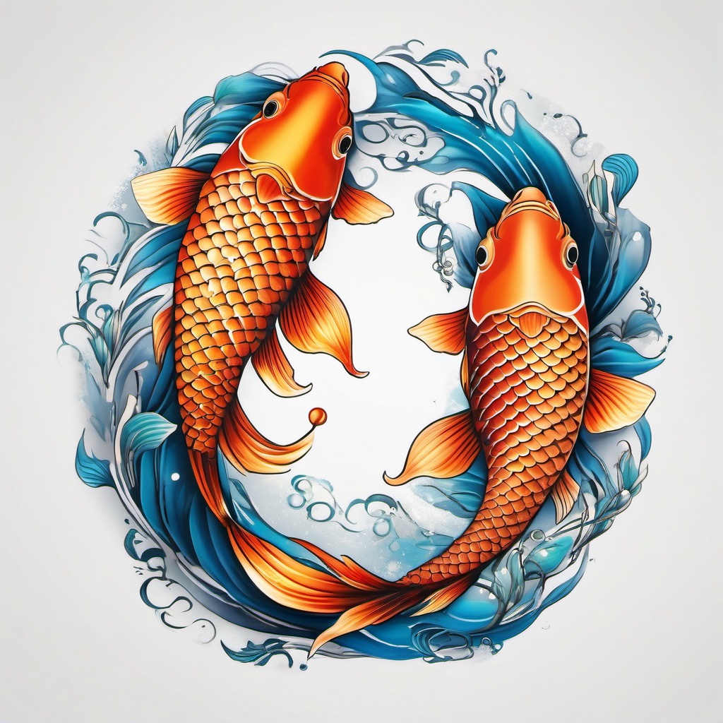 Pisces Koi Fish Tattoo,a powerful tattoo celebrating the Pisces zodiac with a koi fish, signifying duality and adaptability. , tattoo design, white clean background