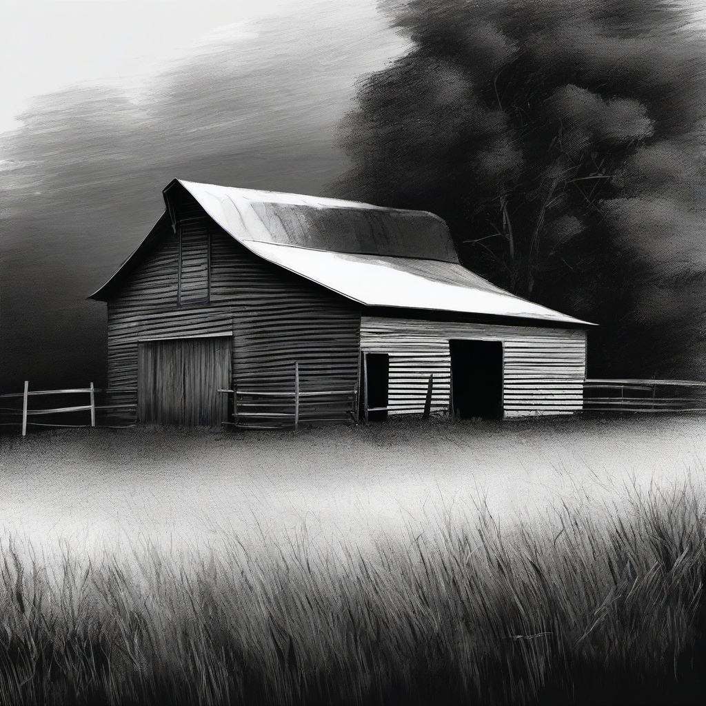 drawing of barn  minimal rough scribbles,doodles,black and white