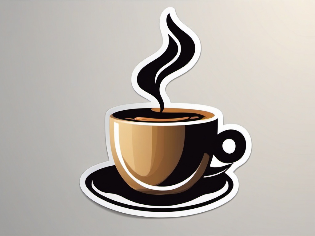 Coffee Cup Sticker - Steaming cup of coffee, ,vector color sticker art,minimal