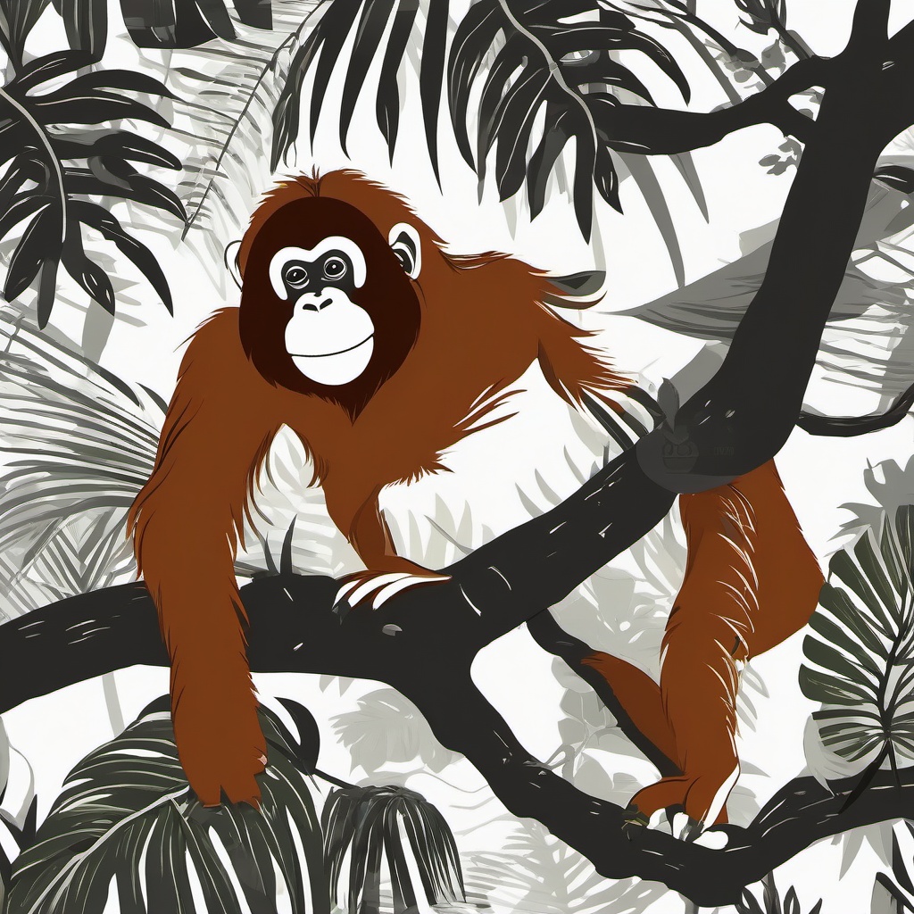 Cute Orangutan in a Jungle Canopy  clipart, simple