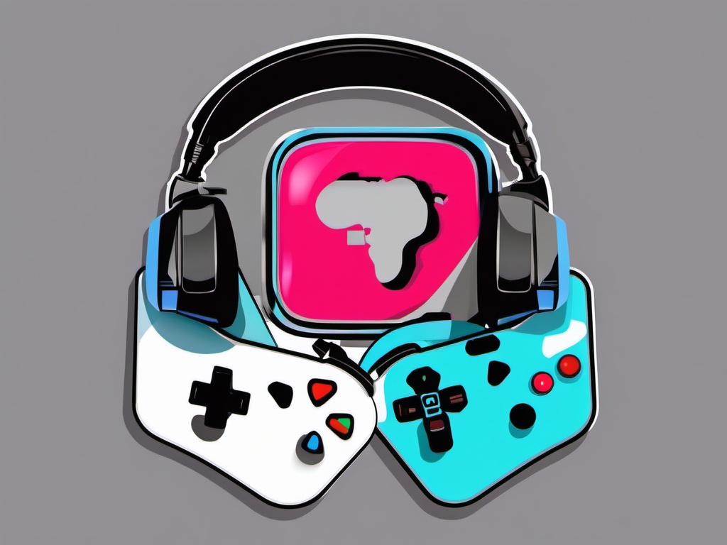 Game controller and headset sticker- Gaming setup, , sticker vector art, minimalist design