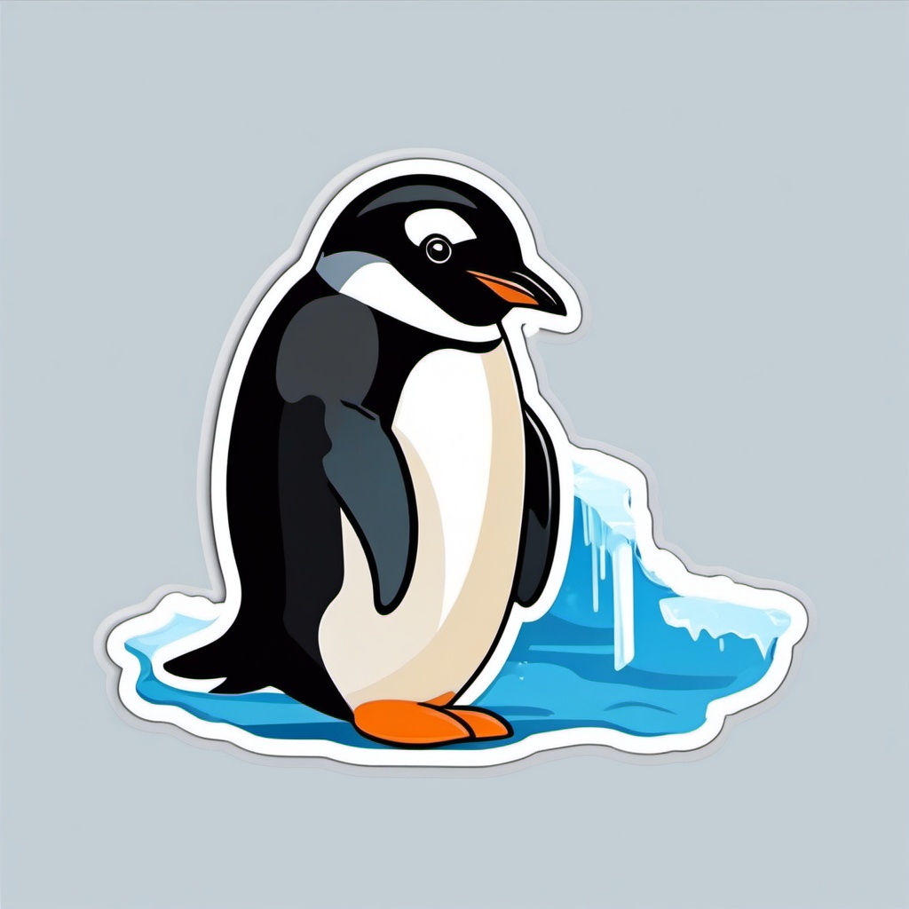 Penguin Sticker - An adorable penguin waddling on ice. ,vector color sticker art,minimal