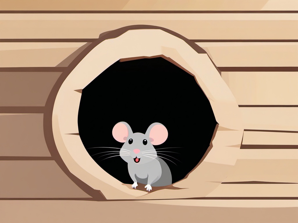 Mouse clipart - mouse peeking out from a hole in the wall  color,minimalist,vector clipart