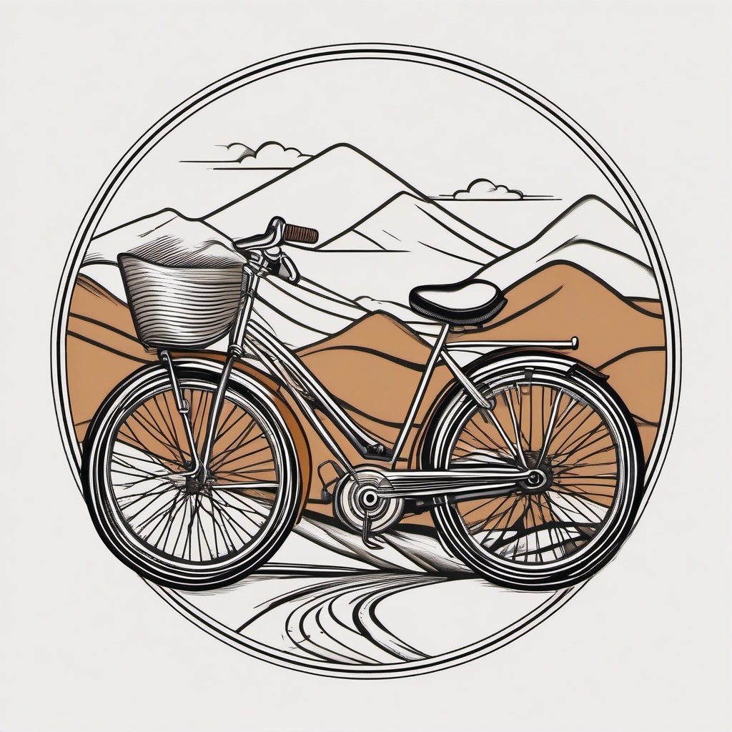 Bicycle Tattoo - A vintage bicycle tattoo on a winding road  few color tattoo design, simple line art, design clean white background