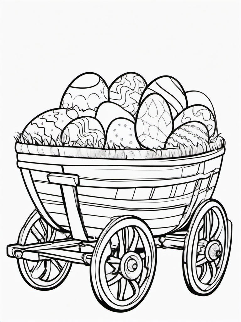 Easter Egg in a Wagon Coloring Pages - Eggs Loaded in a Cute Wagon  minimal black outline printable sheet, coloring page