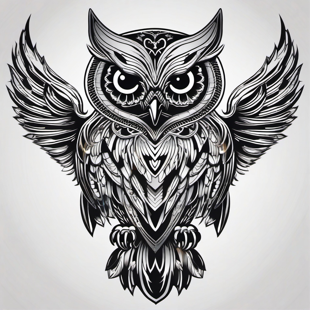 Silver Owl Tattoo - Add a touch of metallic elegance with a silver owl-themed tattoo.  simple color tattoo,vector style,white background