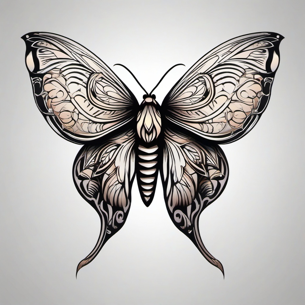 Moth Art Tattoo - Celebrate artistic expression with a tattoo featuring a moth design rendered in an artistic and creative style.  simple vector color tattoo, minimal, white background