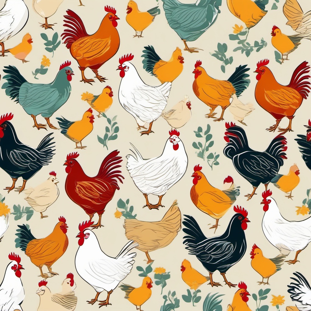 Chickens clipart - Hens and chickens in a farm, ,vector color clipart,minimal