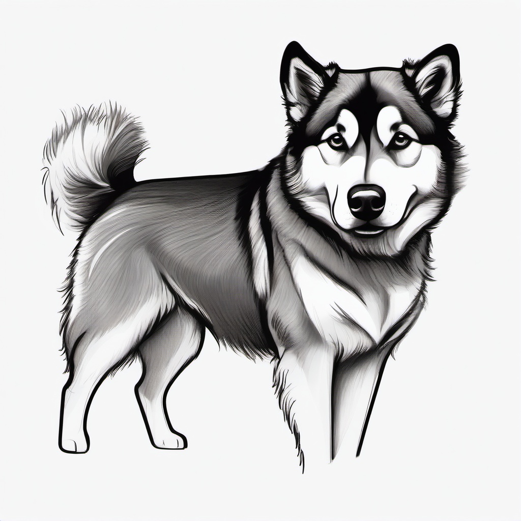 drawing of a Alaskan Malamute dog  minimal rough sketch scribbles,doodles,black and white