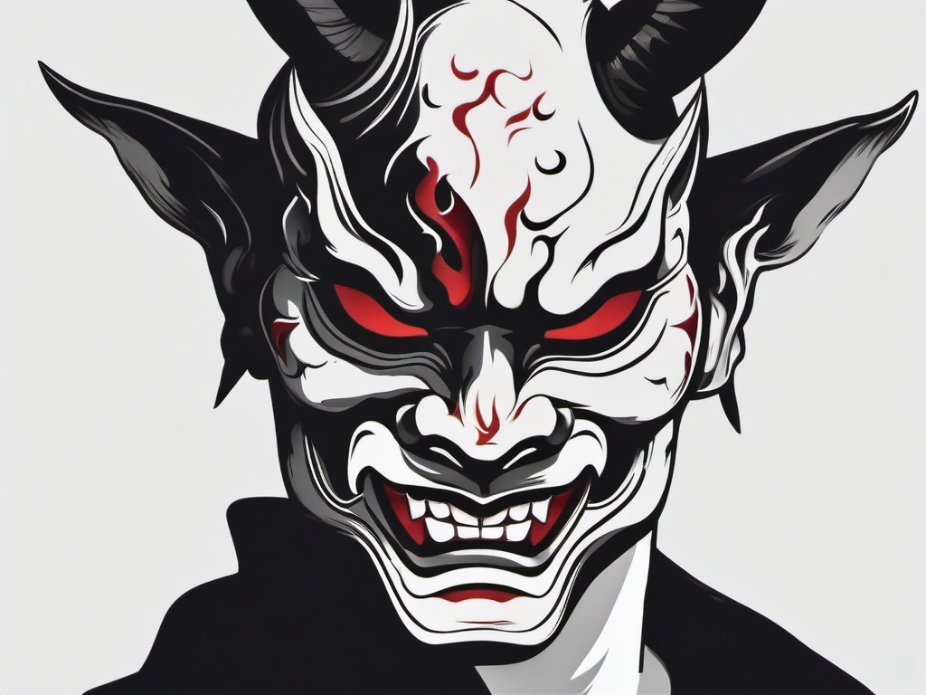 simple hannya mask tattoo  simple color tattoo,white background,minimal