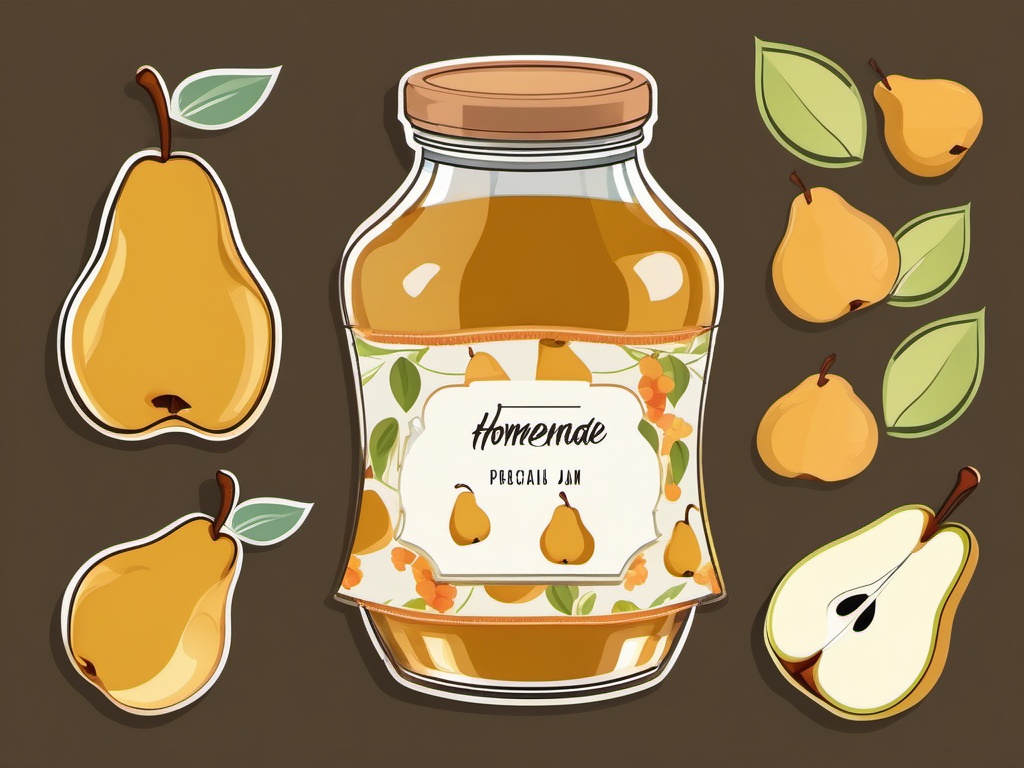 Pear Jam Jar Clipart - A jar of homemade pear jam with a label.  color vector clipart, minimal style