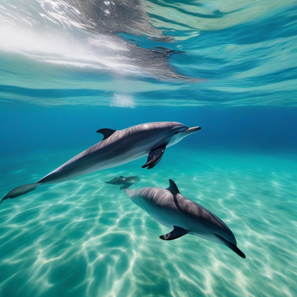 Cute Dolphin Playfully Swimming in a Crystal Clear Lagoon 8k, cinematic, vivid colors