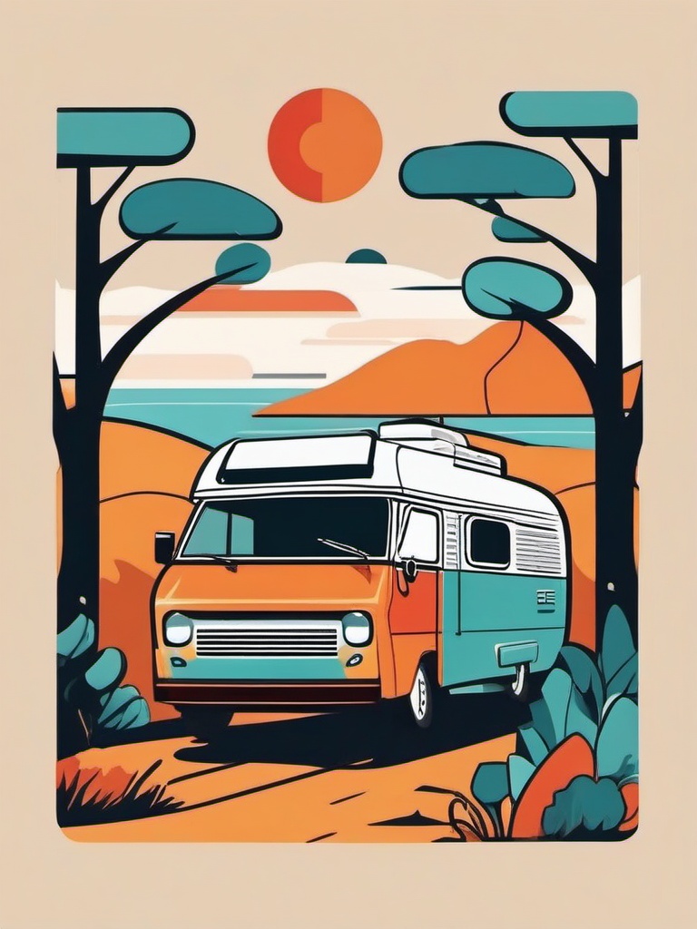 RV Camper Clipart - An RV camper for road trip adventures.  color vector clipart, minimal style