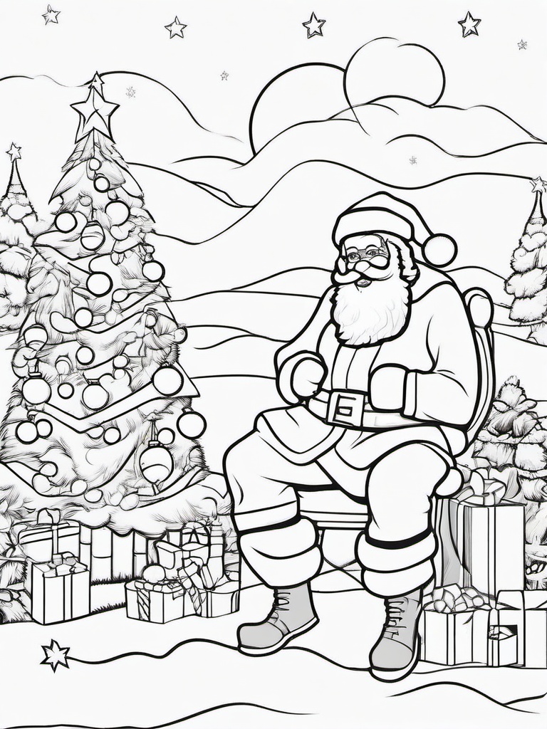 Santa Coloring Pages - Jolly Santa in Various Scenes  minimal black outline printable sheet, coloring page