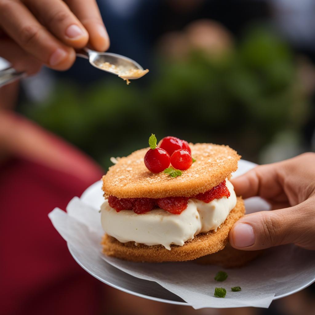 knafeh ice cream sandwich, a middle eastern fusion, relished at a food truck festival in beirut. 