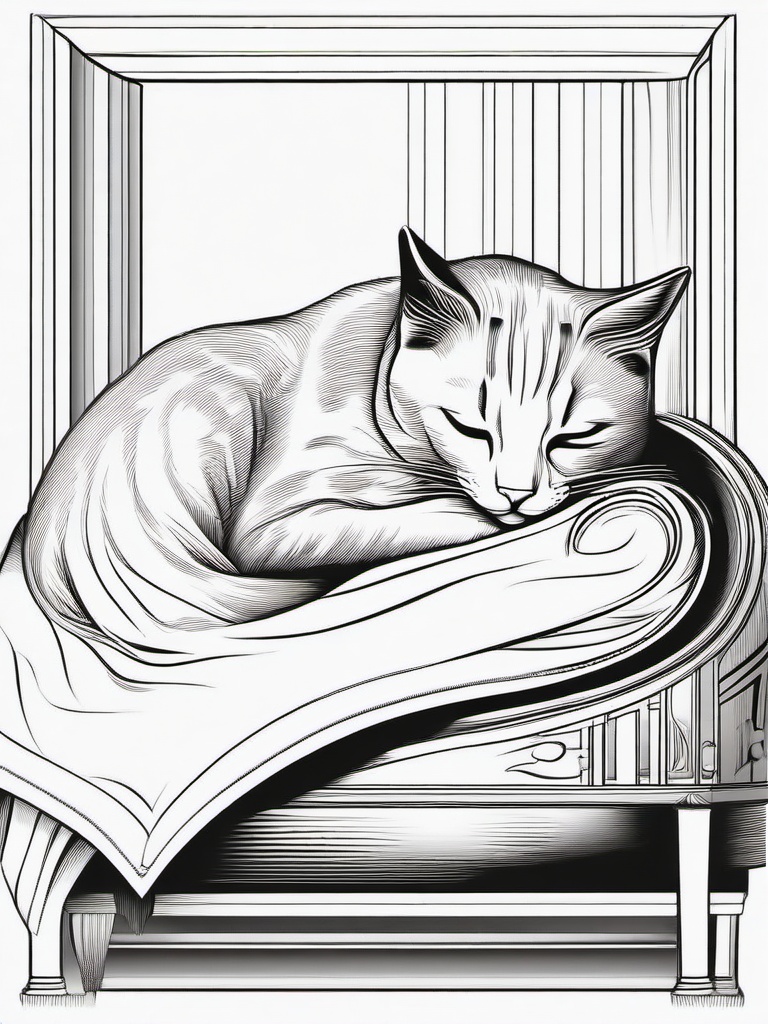 Cat Nap Coloring Pages - Feline Sleeping Peacefully on a Cushion  minimal black outline printable sheet, coloring page