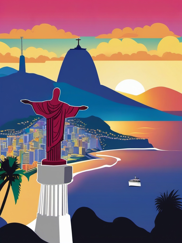 Rio de Janeiro clipart - Christ the Redeemer and Copacabana Beach,  color clipart, vector art