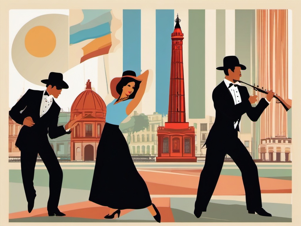 Buenos Aires clipart - Obelisco and Tango dancers in Argentina,  color vector clipart