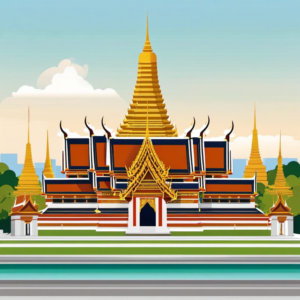 Bangkok clipart - Wat Phra Kaew and Grand Palace in Thailand, ,color clipart vector style