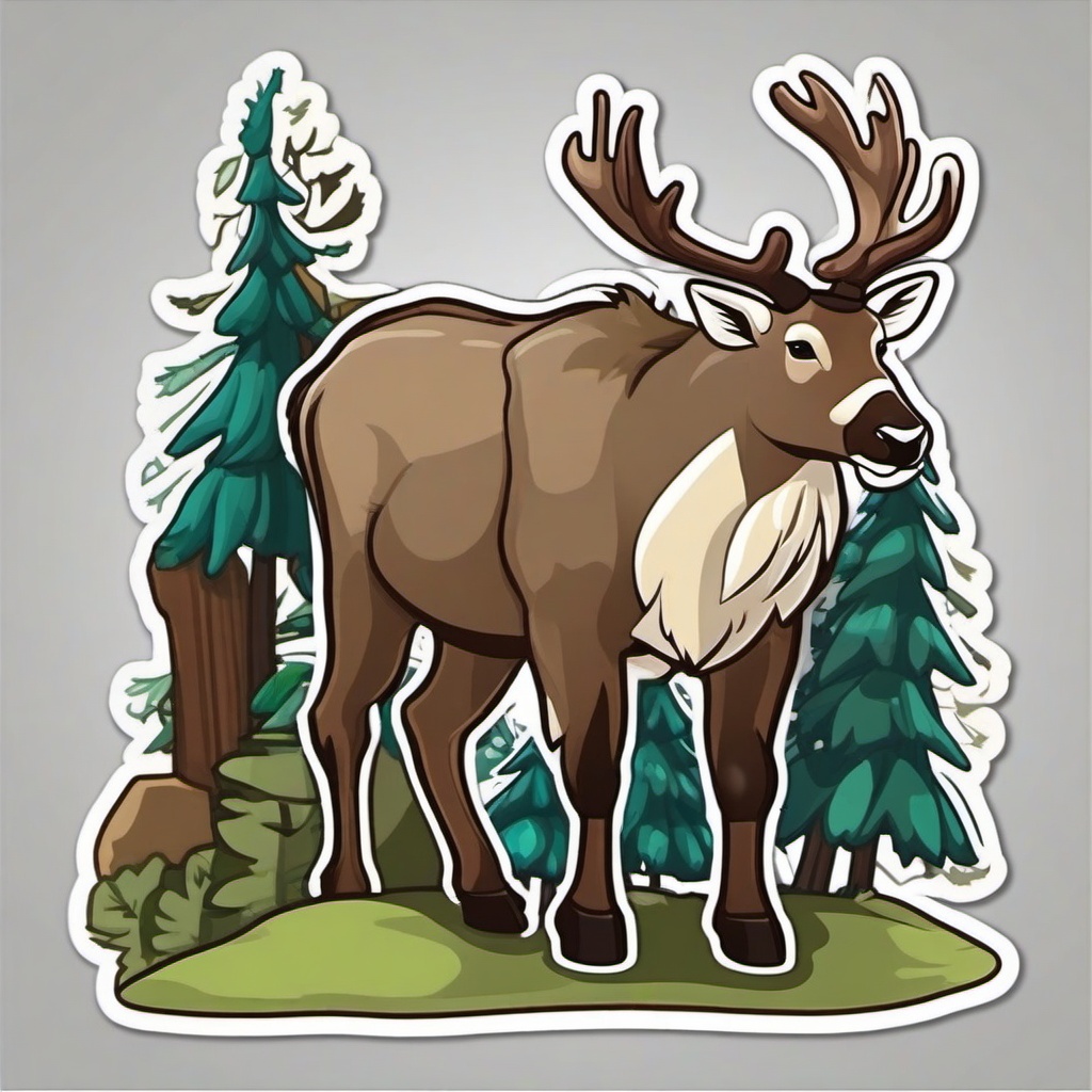 Caribou cartoon - antlered traveler of the tundra  cartoon sticker style