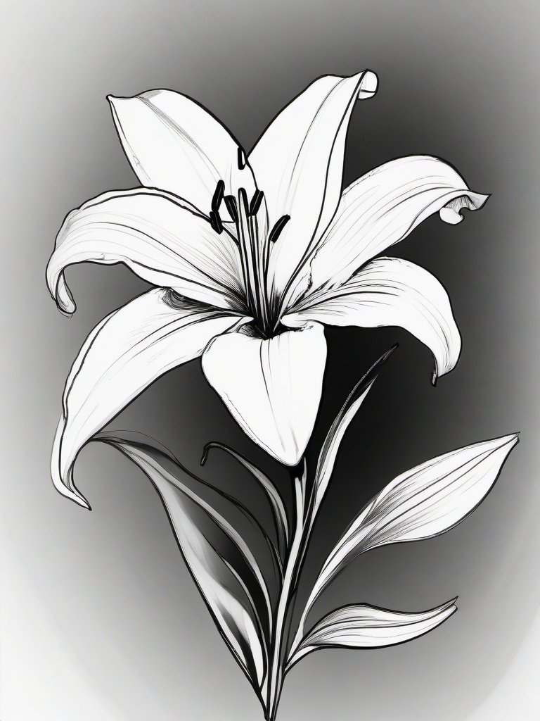 drawing of a lily under soft moonlight  minimal rough sketch scribbles,doodles,black and white