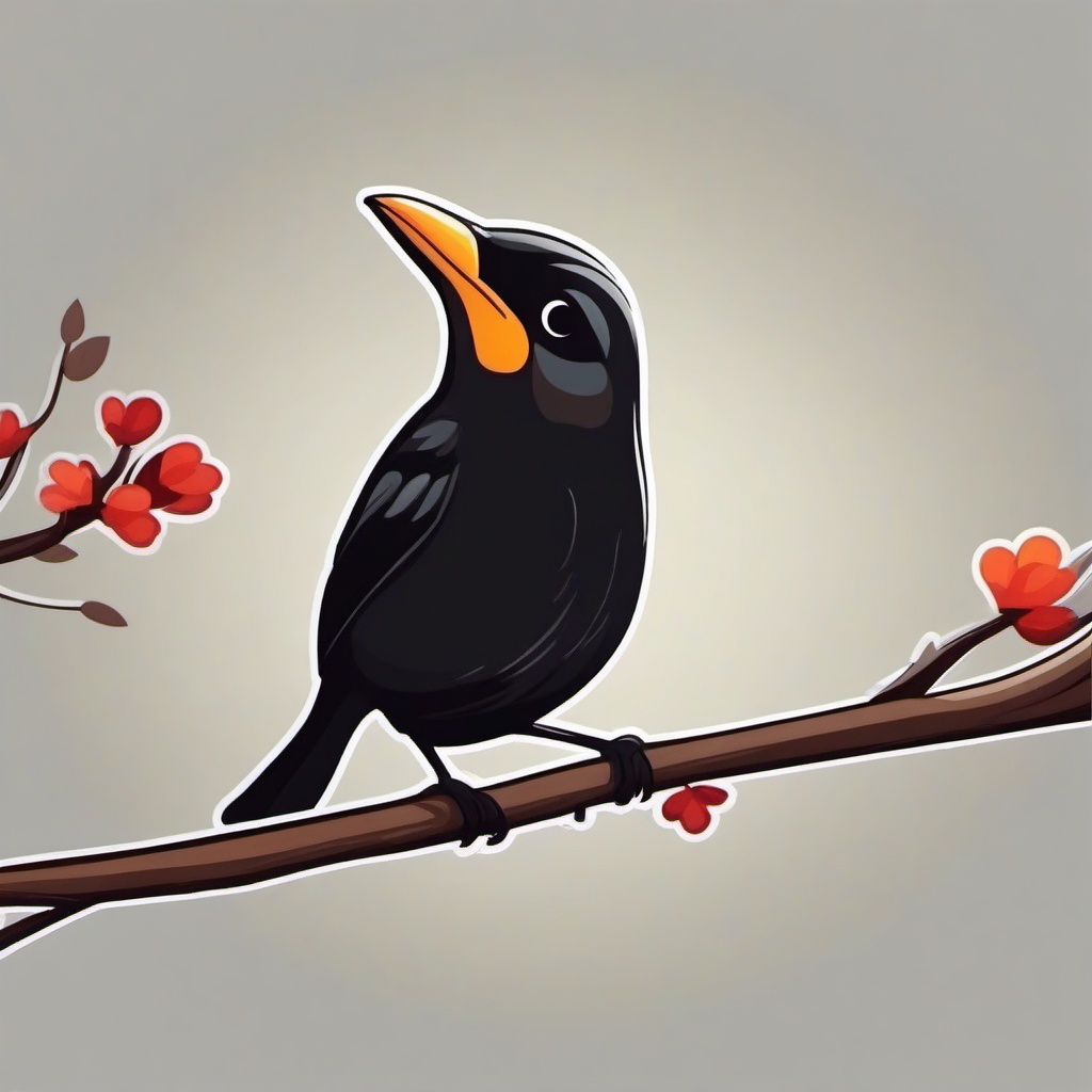 Blackbird cartoon - small bird with a beautiful song  cartoon sticker style