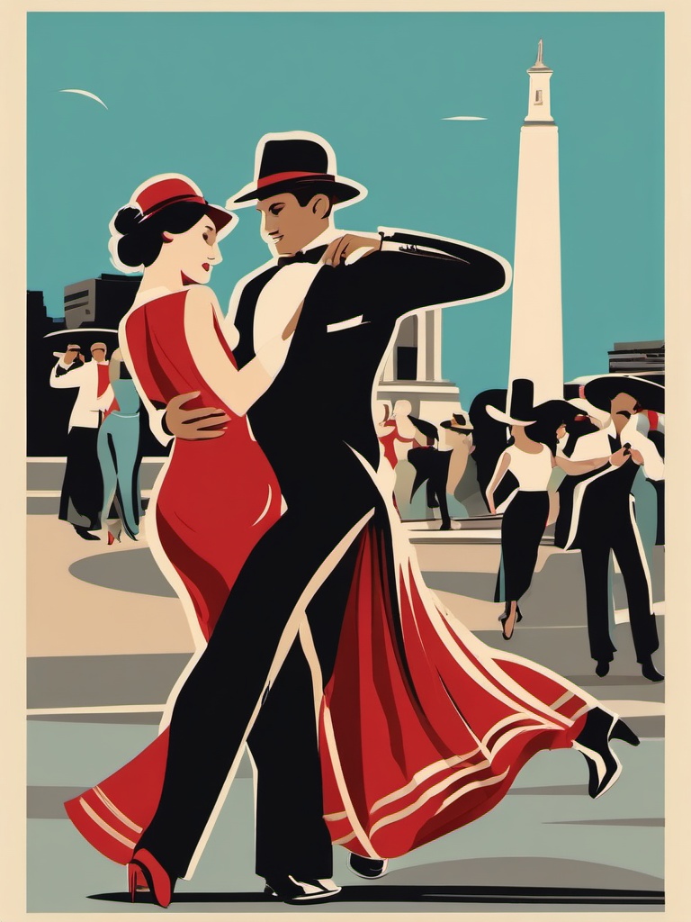 Buenos Aires clipart - Obelisco and Tango dancers in Argentina, ,color clipart vector style