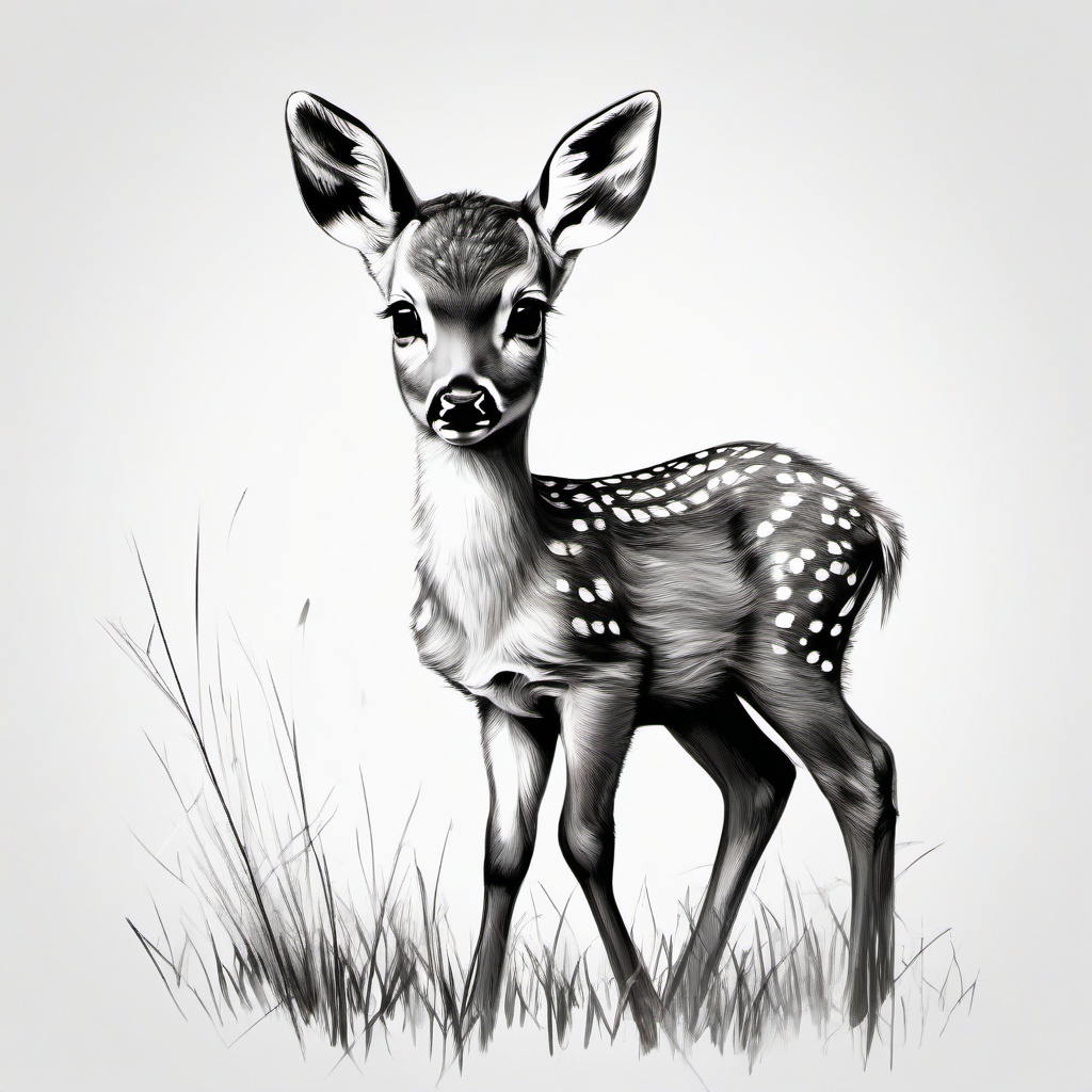 drawing of a baby deer  minimal rough sketch scribbles,doodles,black and white