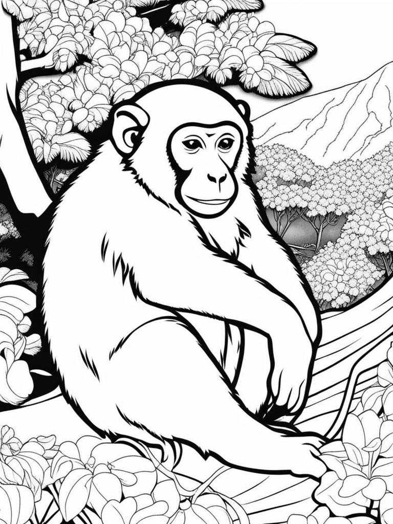 japanese snow macaques cute animals coloring page 